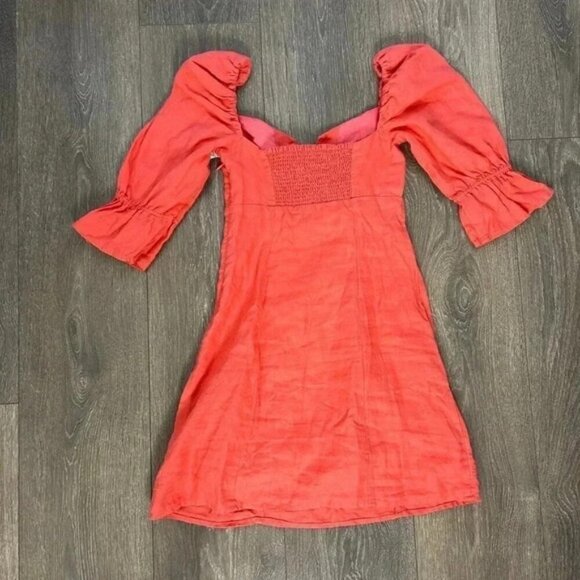 Aritzia Wilfred Stanza Mini Dress Linen Puff Sleeve Coral Pink Corset Size XXS - Picture 15 of 16
